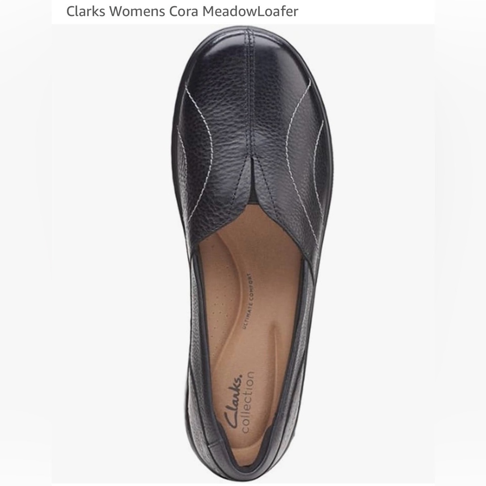 New! Clarks Women's Black Leather Slip-On Cora Meadow Loafer 8.5